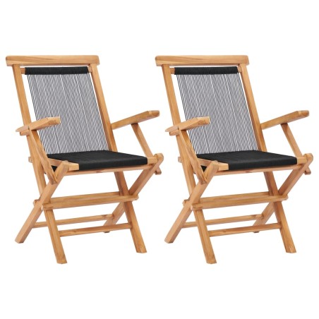 vidaXL Sillas de jardín plegables 2 uds madera maciza de teca y cuerda