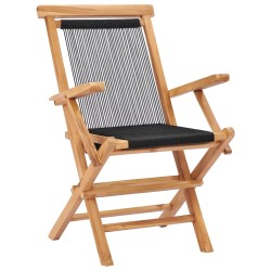 vidaXL Sillas de jardín plegables 2 uds madera maciza de teca y cuerda