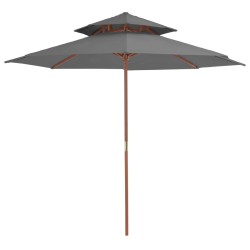 vidaXL Sombrilla de dos pisos palo de madera 270 cm gris antracita