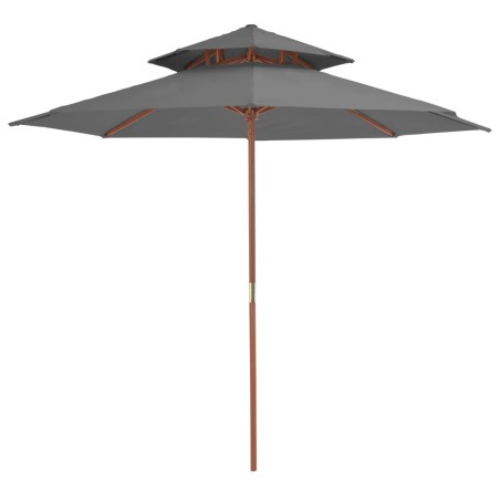 vidaXL Sombrilla de dos pisos palo de madera 270 cm gris antracita