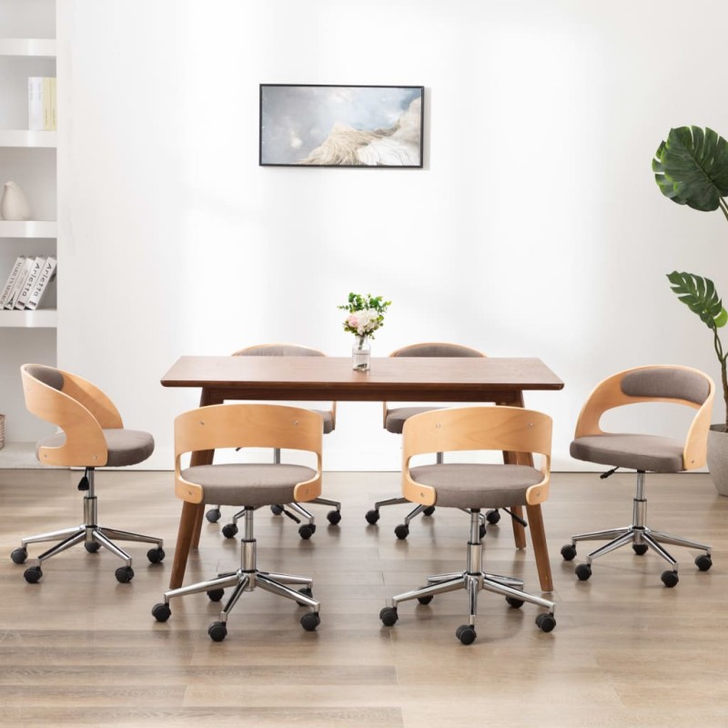 vidaXL Sillas comedor giratorias 6 uds madera curvada tela gris taupe vidaXL Sillas comedor giratorias 6 uds madera curvada tela gris taupe