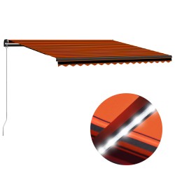 vidaXL Toldo manual retráctil con LED naranja y marrón 450x300 cm