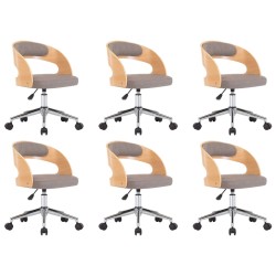 vidaXL Sillas comedor giratorias 6 uds madera curvada tela gris taupe