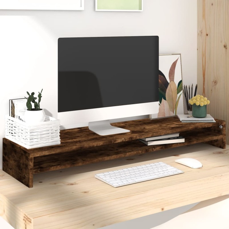 vidaXL Soporte monitor madera contrachapada roble ahumado 100x24x13 cm vidaXL Soporte monitor madera contrachapada roble ahumado 100x24x13 cm