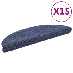 vidaXL Alfombrilla de escaleras 15 uds tela punzonada azul 56x17x3 cm