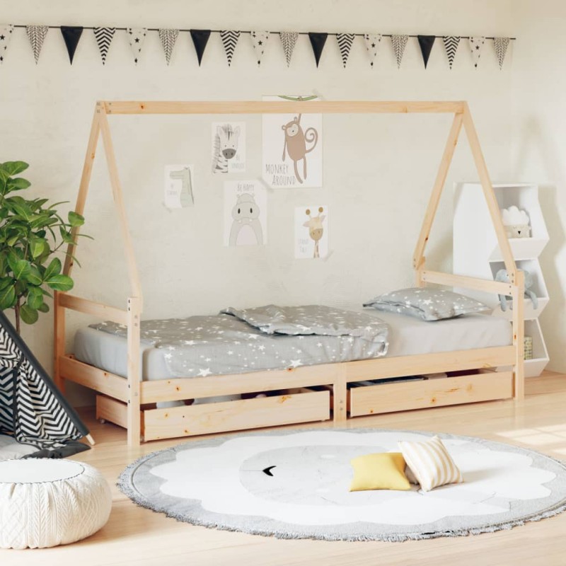 vidaXL Estructura de cama para niños con cajones madera pino 90x200 cm vidaXL Estructura de cama para niños con cajones madera pino 90x200 cm