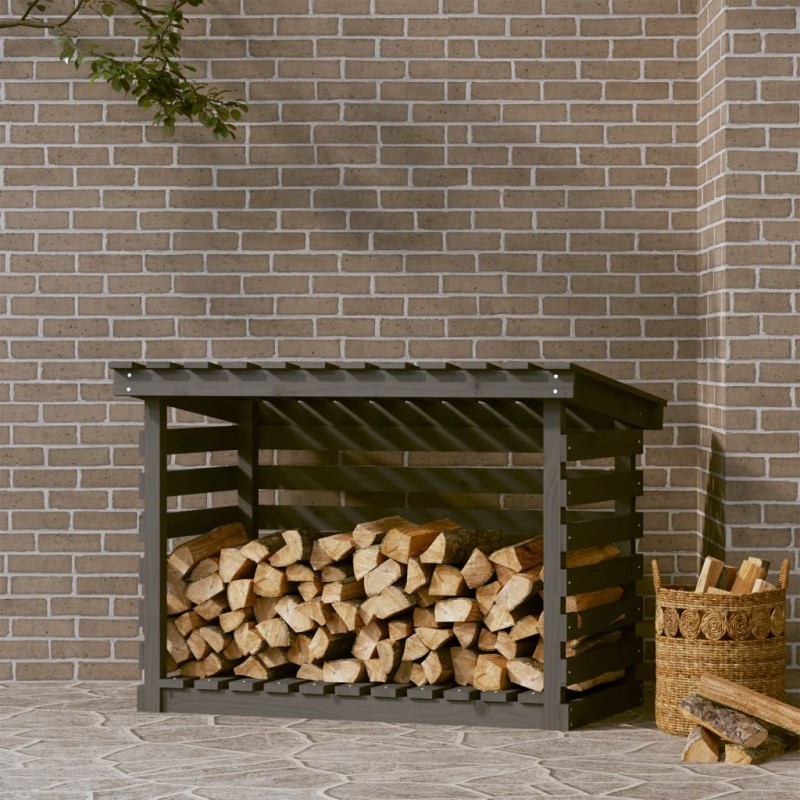 vidaXL Leñero de madera maciza de pino gris 108x73x79 cm vidaXL Leñero de madera maciza de pino gris 108x73x79 cm