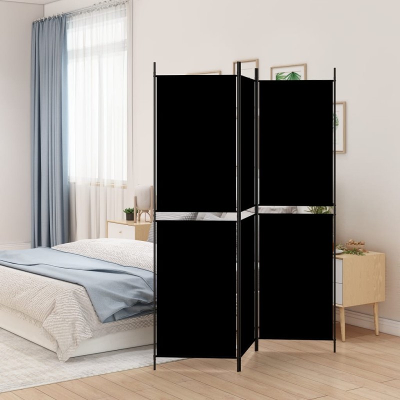 vidaXL Biombo divisor de 3 paneles de tela negro 150x200 cm vidaXL Biombo divisor de 3 paneles de tela negro 150x200 cm