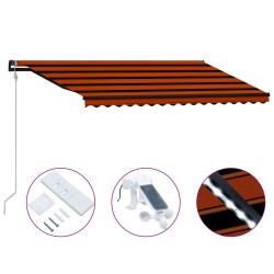 vidaXL Toldo retráctil sensor de viento y LED naranja marrón 450x300cm