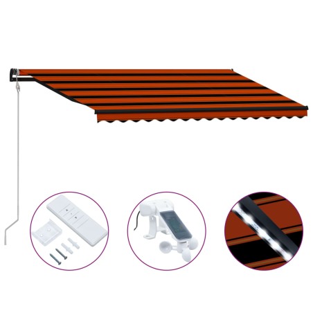 vidaXL Toldo retráctil sensor de viento y LED naranja marrón 450x300cm