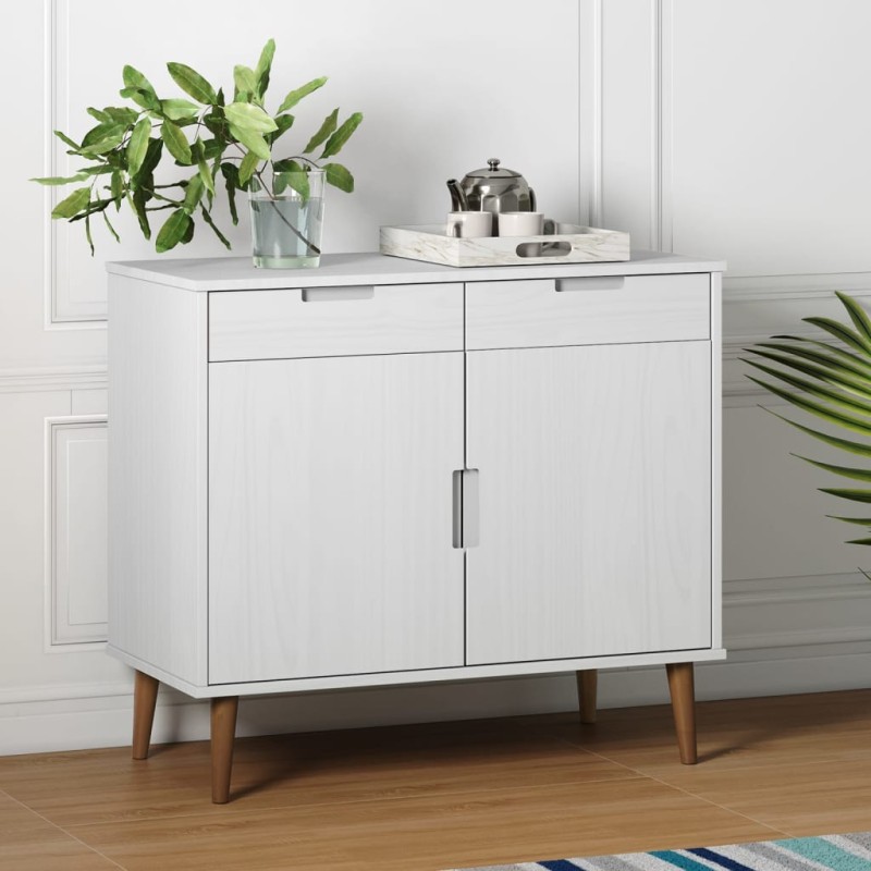 vidaXL Aparador MOLDE madera maciza de pino blanca 90x40x80 cm vidaXL Aparador MOLDE madera maciza de pino blanca 90x40x80 cm