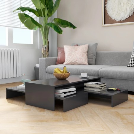 vidaXL Mesa de centro apilable contrachapada gris 100x100x26,5 cm