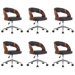 vidaXL Sillas de comedor giratorias 6 uds madera curvada y cuero negro