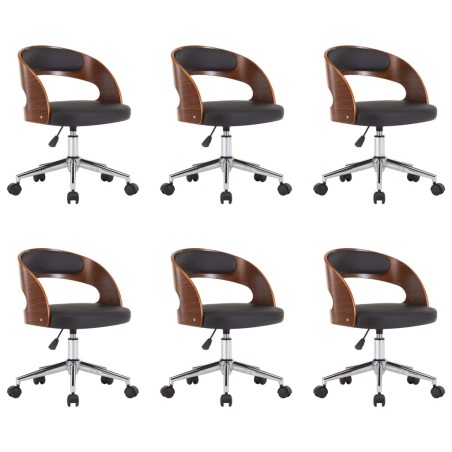 vidaXL Sillas de comedor giratorias 6 uds madera curvada y cuero negro