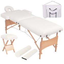 vidaXL Camilla de masaje y taburete plegable 2 zonas 10 cm blanco