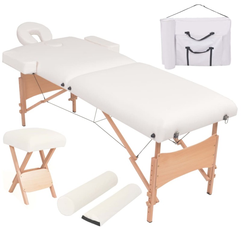 vidaXL Camilla de masaje y taburete plegable 2 zonas 10 cm blanco vidaXL Camilla de masaje y taburete plegable 2 zonas 10 cm blanco