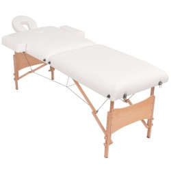 vidaXL Camilla de masaje y taburete plegable 2 zonas 10 cm blanco