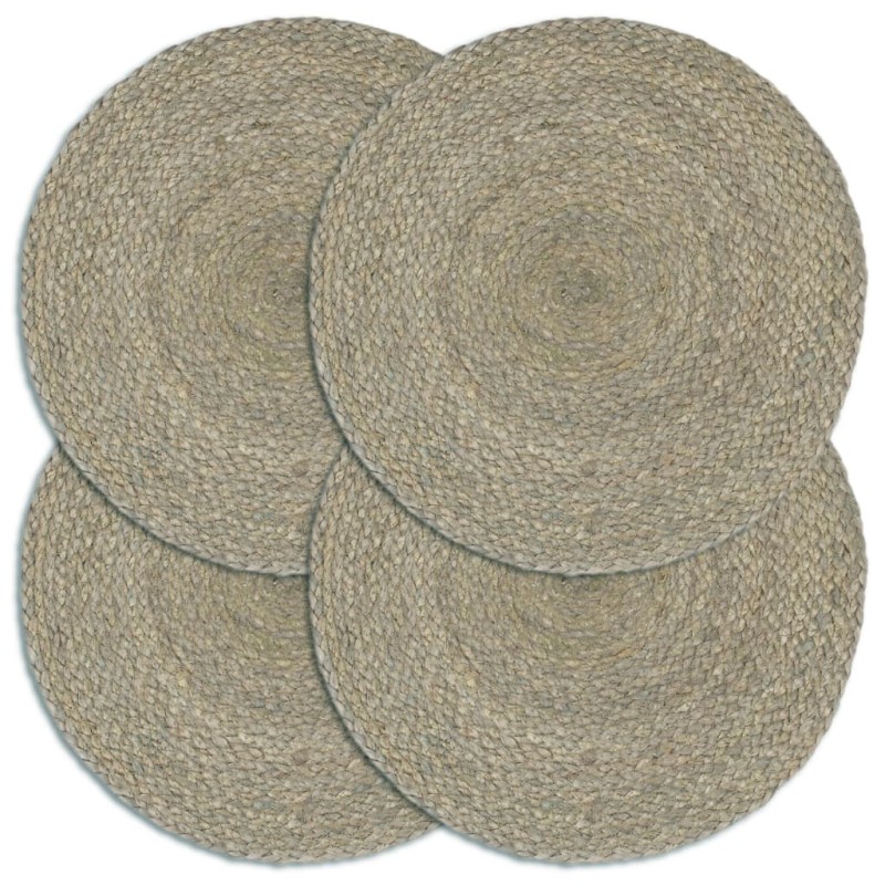 vidaXL Manteles individuales redondos 4 uds yute gris liso 38 cm