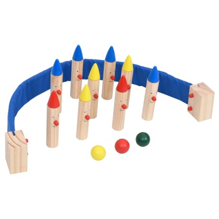 vidaXL Juego de bolos de madera de pino maciza multicolor