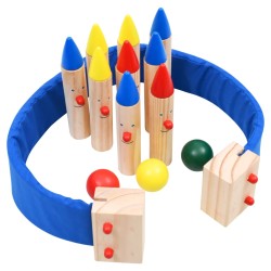 vidaXL Juego de bolos de madera de pino maciza multicolor