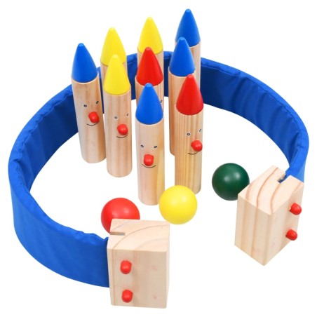 vidaXL Juego de bolos de madera de pino maciza multicolor