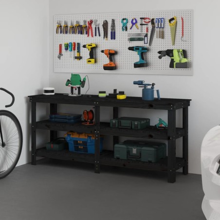 vidaXL Banco de trabajo de madera maciza de pino negro 181x50x80 cm