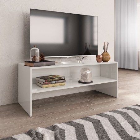 vidaXL Mueble de TV madera contrachapada blanco brillante 100x40x40 cm