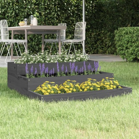 vidaXL Jardinera de madera maciza de pino gris 78x78x27 cm