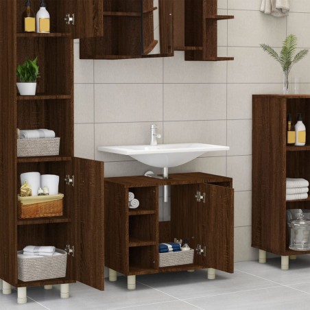 vidaXL Armario de baño madera contrachapada marrón roble 60x32x53,5 cm