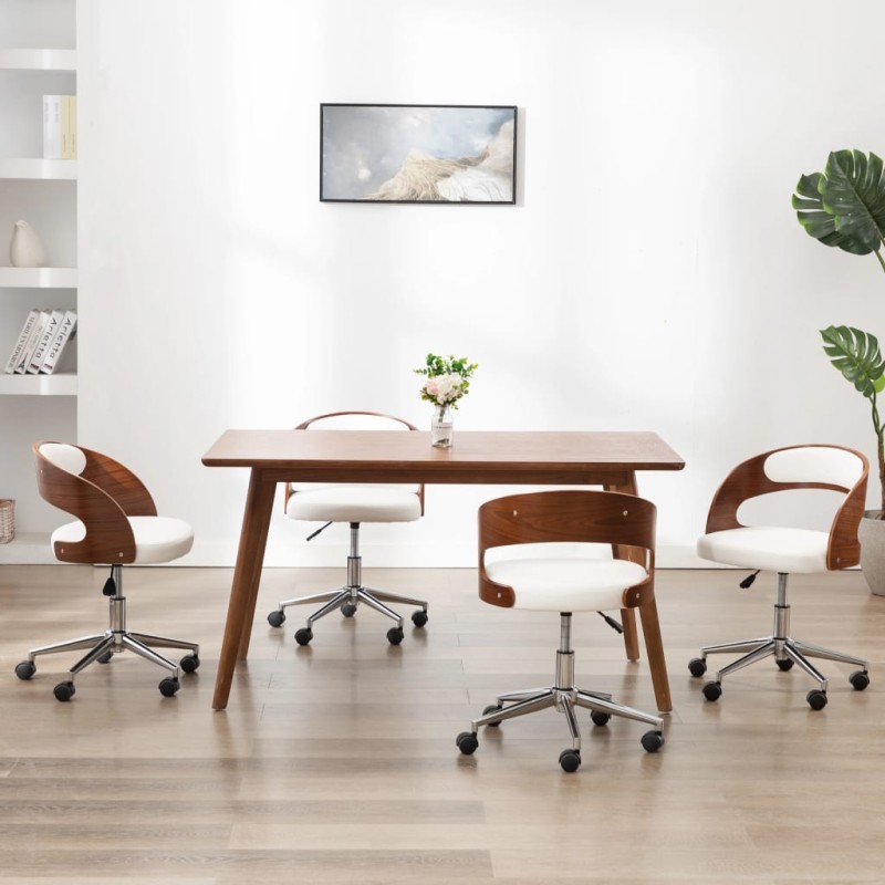 vidaXL Sillas de comedor giratorias 4 uds madera curvada cuero blanco vidaXL Sillas de comedor giratorias 4 uds madera curvada cuero blanco