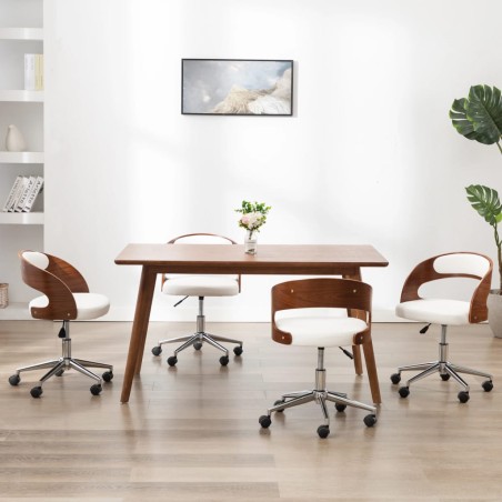 vidaXL Sillas de comedor giratorias 4 uds madera curvada cuero blanco