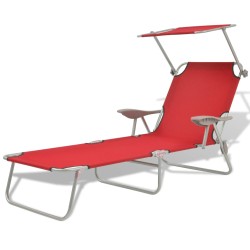 vidaXL Tumbona de jardín con toldo acero roja