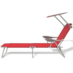 vidaXL Tumbona de jardín con toldo acero roja