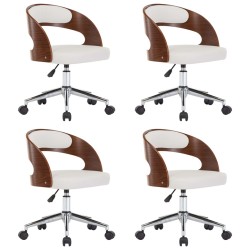 vidaXL Sillas de comedor giratorias 4 uds madera curvada cuero blanco