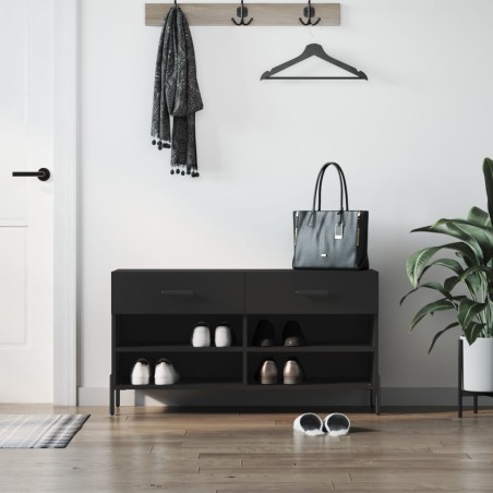 vidaXL Banco zapatero madera de ingeniería negro 102x35x55 cm