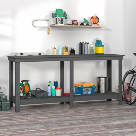 vidaXL Banco de trabajo de madera maciza de pino gris 180x50x80 cm