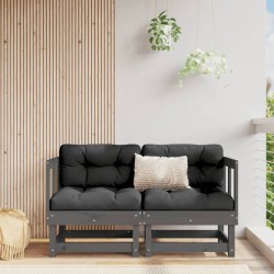 vidaXL Sofás esquineros con cojines 2 uds madera maciza de pino gris