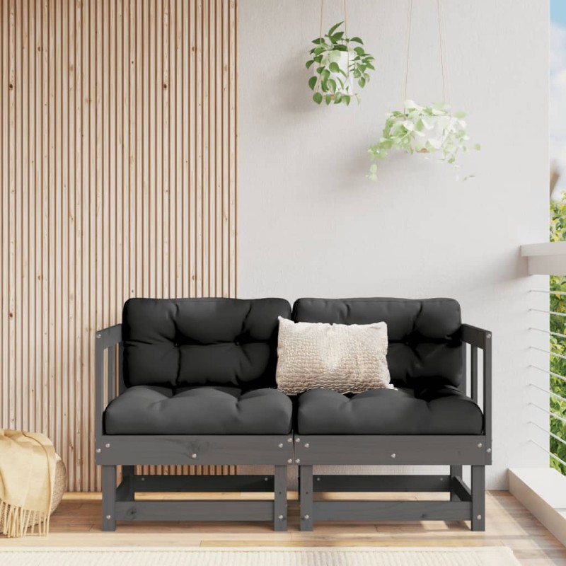 vidaXL Sofás esquineros con cojines 2 uds madera maciza de pino gris vidaXL Sofás esquineros con cojines 2 uds madera maciza de pino gris