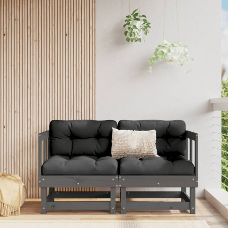 vidaXL Sofás esquineros con cojines 2 uds madera maciza de pino gris