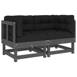 vidaXL Sofás esquineros con cojines 2 uds madera maciza de pino gris