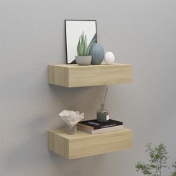 vidaXL Estantes de pared con cajón 2 uds MDF roble 40x23,5x10 cm