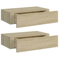 vidaXL Estantes de pared con cajón 2 uds MDF roble 40x23,5x10 cm