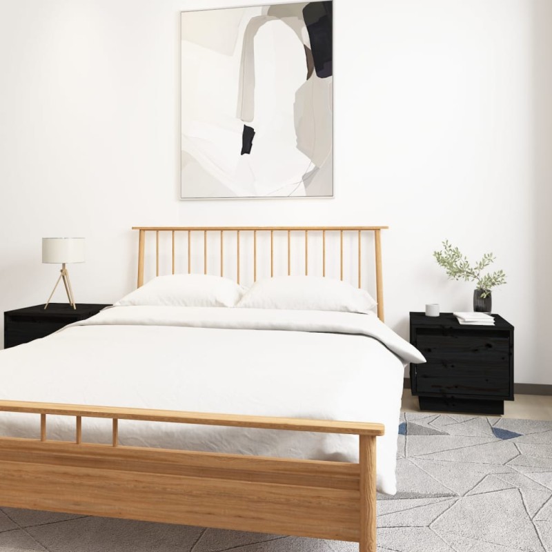 vidaXL Mesitas de noche 2 uds madera maciza de pino negro 35x34x32 cm vidaXL Mesitas de noche 2 uds madera maciza de pino negro 35x34x32 cm