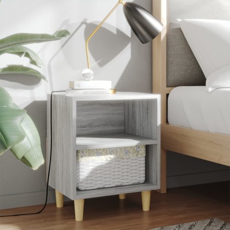 vidaXL Mesitas de noche 2 uds patas de madera gris Sonoma 40x30x50 cm