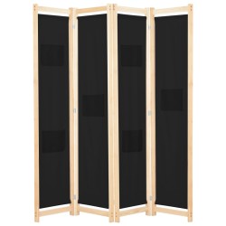 vidaXL Biombo divisor de 4 paneles de tela negro 160x170x4 cm