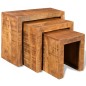 vidaXL Set de 3 mesitas apilables de madera maciza de mango vidaXL Set de 3 mesitas apilables de madera maciza de mango