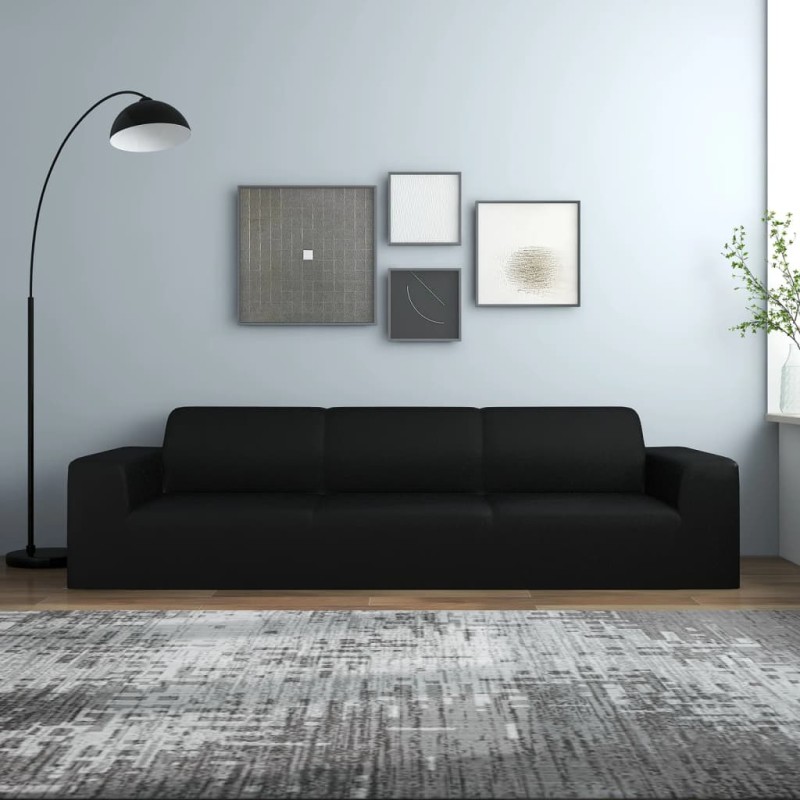 vidaXL Funda elástica para sillón de 4 plazas poliéster jersey negra vidaXL Funda elástica para sillón de 4 plazas poliéster jersey negra