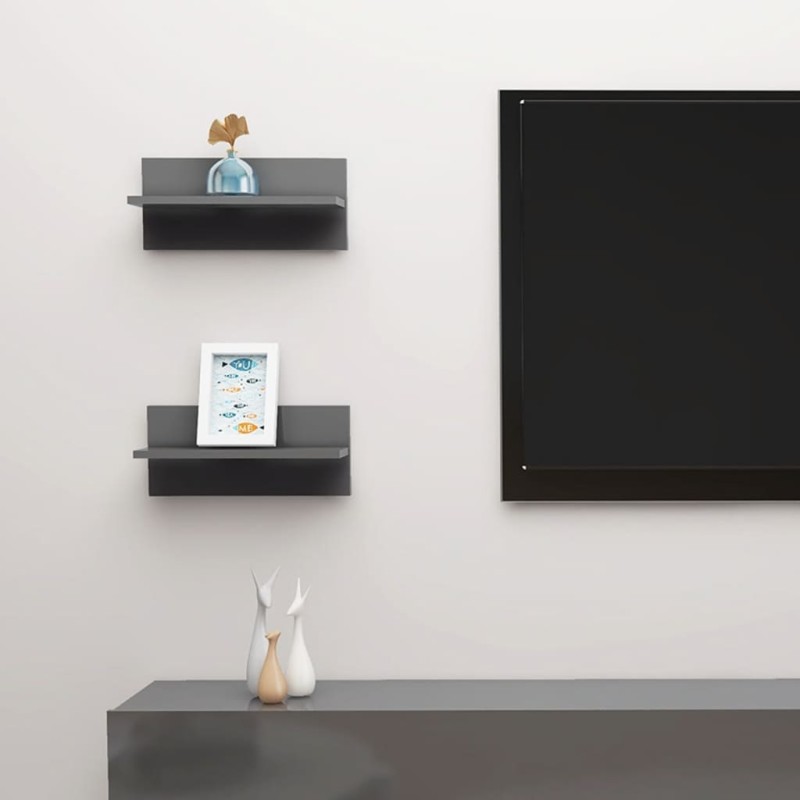 vidaXL Estantes de pared 2 unidades gris brillo 40x11,5x18 cm vidaXL Estantes de pared 2 unidades gris brillo 40x11,5x18 cm