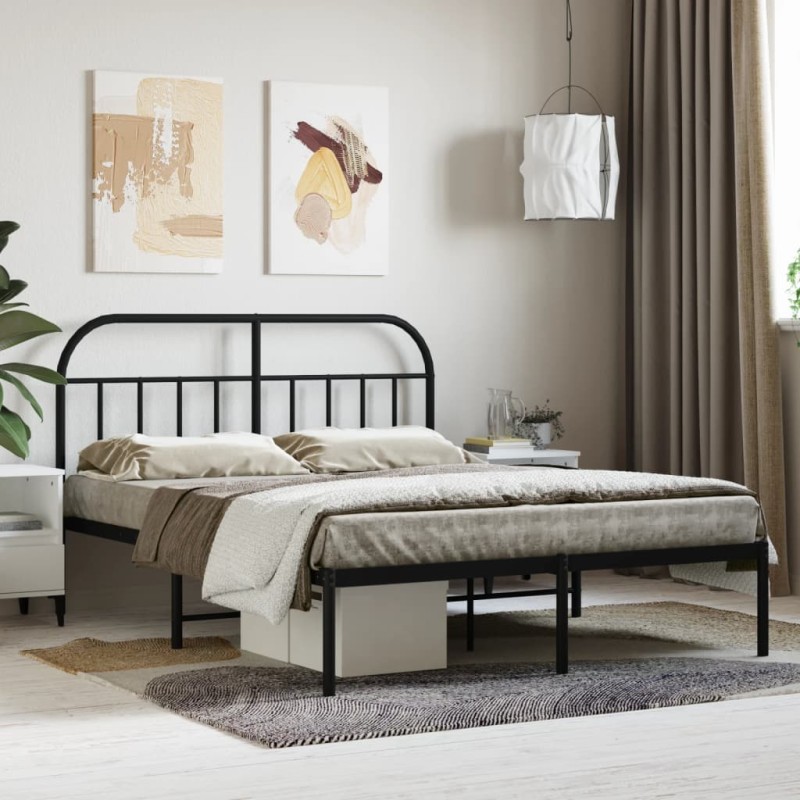 vidaXL Estructura de cama con cabecero metal negro 140x190 cm vidaXL Estructura de cama con cabecero metal negro 140x190 cm