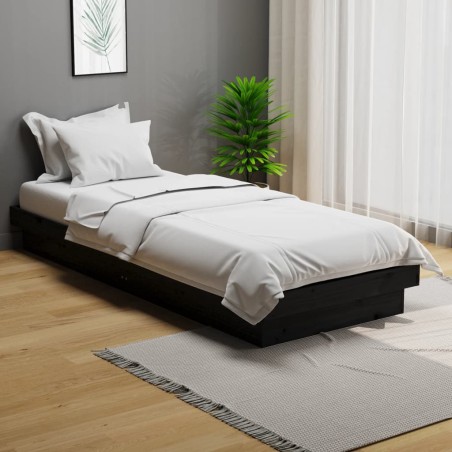vidaXL Estructura de cama individual madera maciza negra 75x190 cm